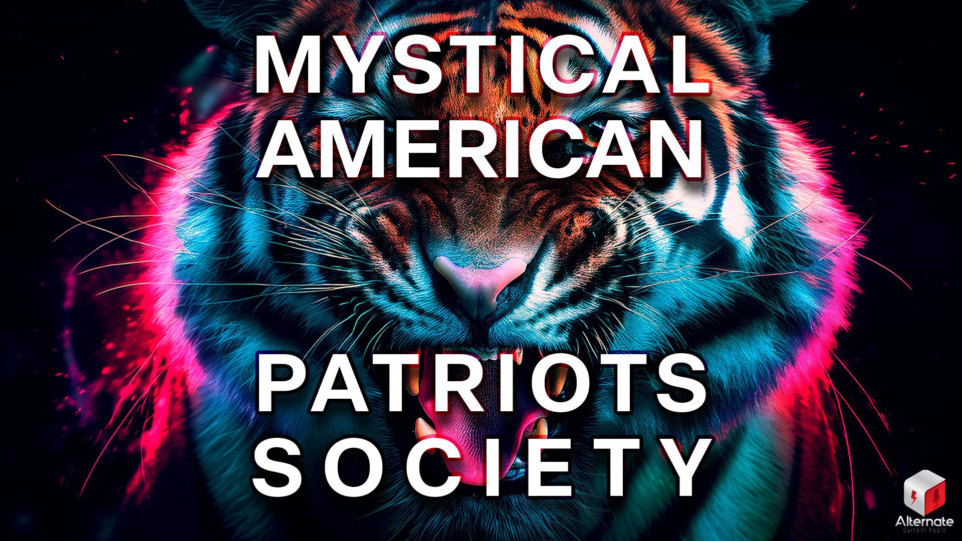 A tiger with its mouth wide open, displaying its teeth and tongue.