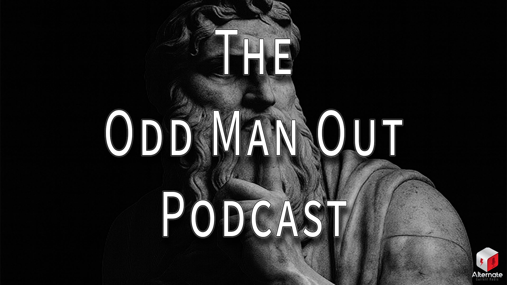 A cropped image of a classical marble sculpture set against a dark background shows a bearded figure with long, flowing hair and draped robes. The figure holds one finger to his lips in a gesture of silence.