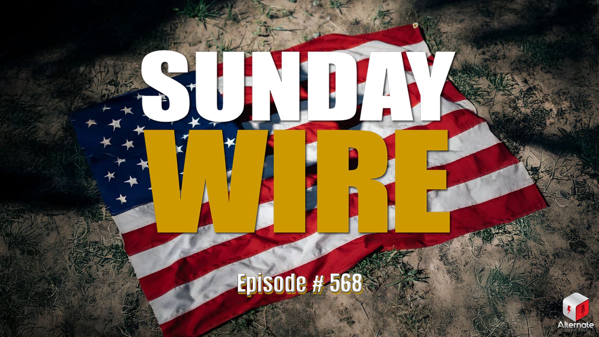 Sunday Wire logo, atop a US Flag which has a star of david burned into it