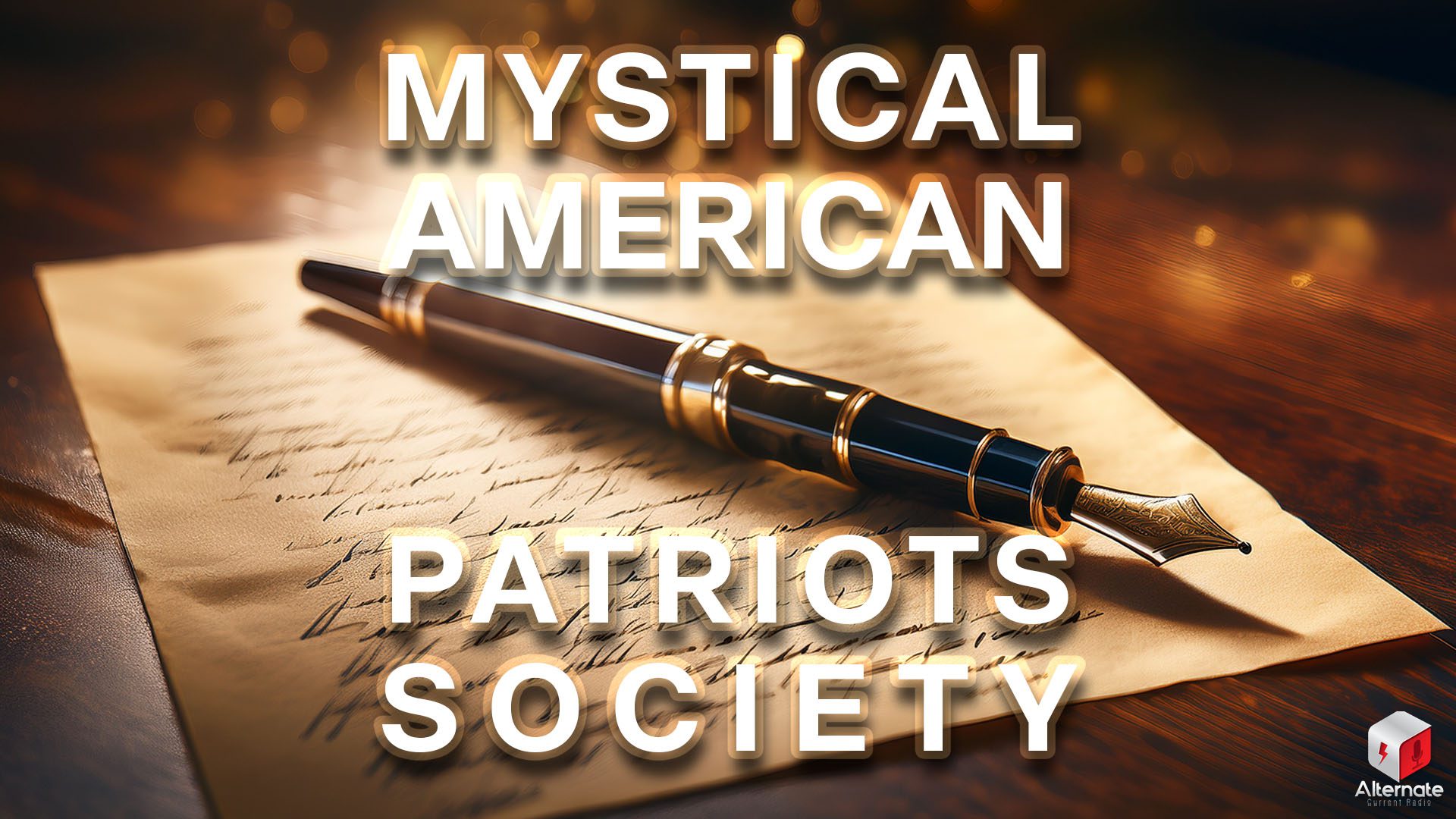 Ink and Intention A black and gold fountain pen rests on aged parchment with flowing cursive handwriting, softly illuminated by warm ambient light. The background features a wooden surface and subtle bokeh.