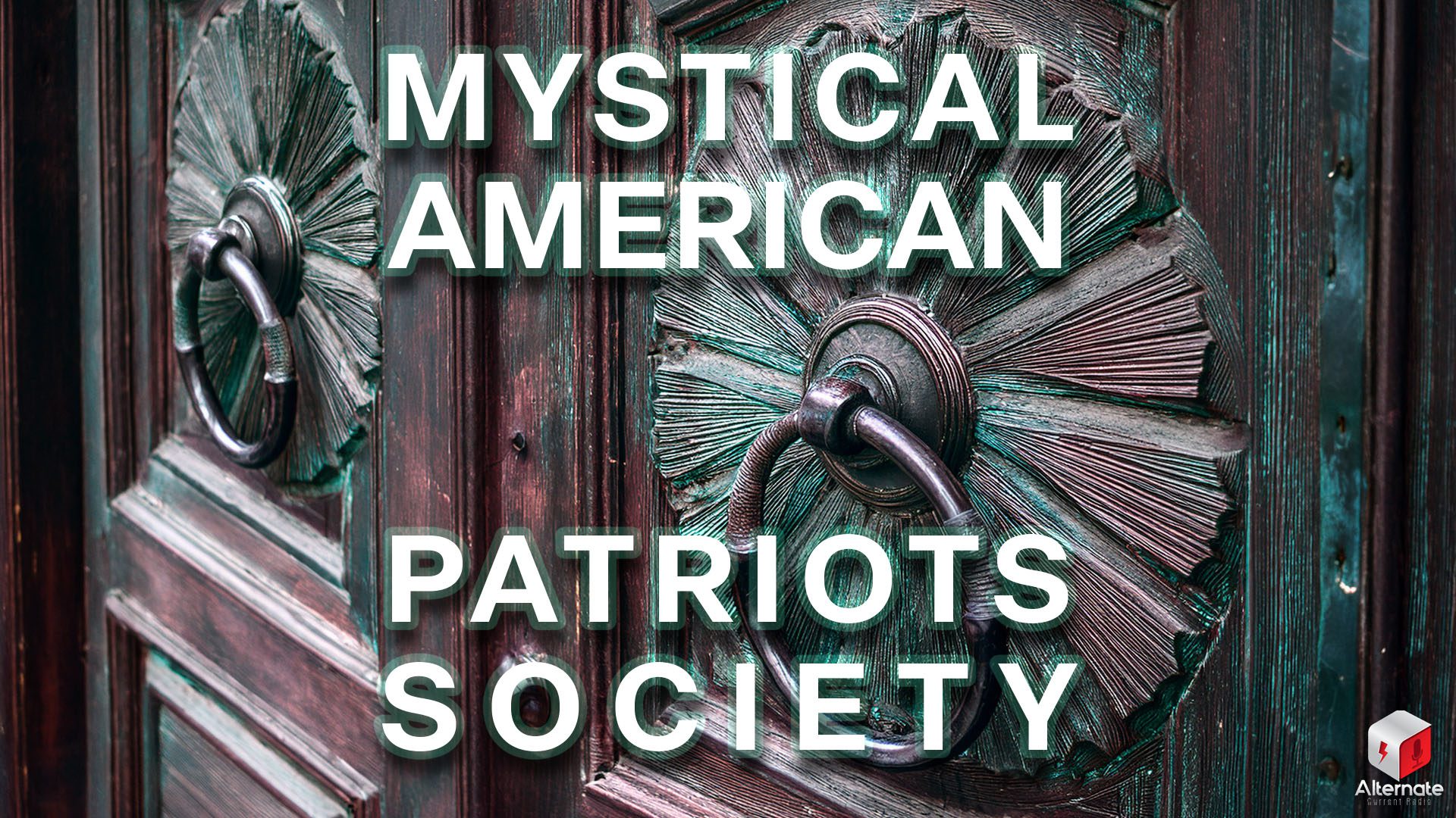 Knock Knock Close-up of two aged wooden doors with ornate, sunburst-patterned metal knockers. The wood is weathered and dark, with greenish patina and oxidized metal textures.