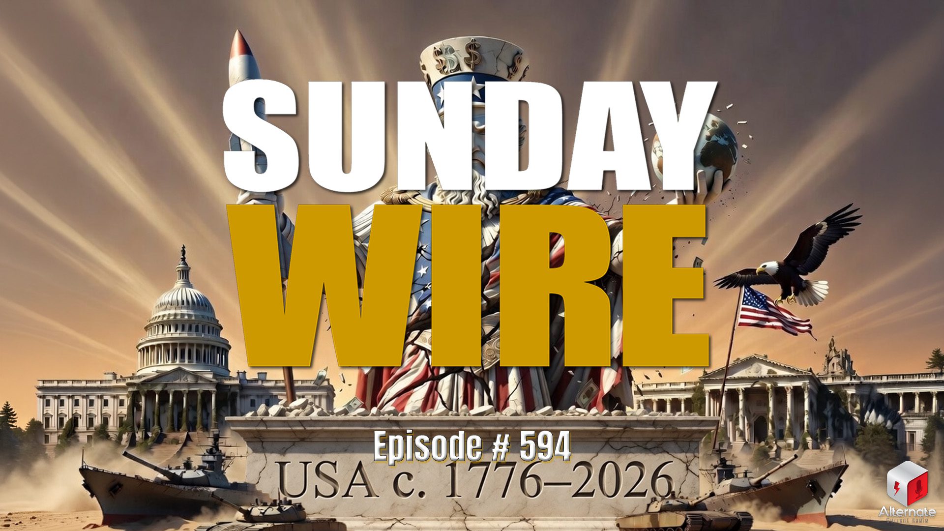 romanesque monument to the fall of an empire. Sunday wire logo.