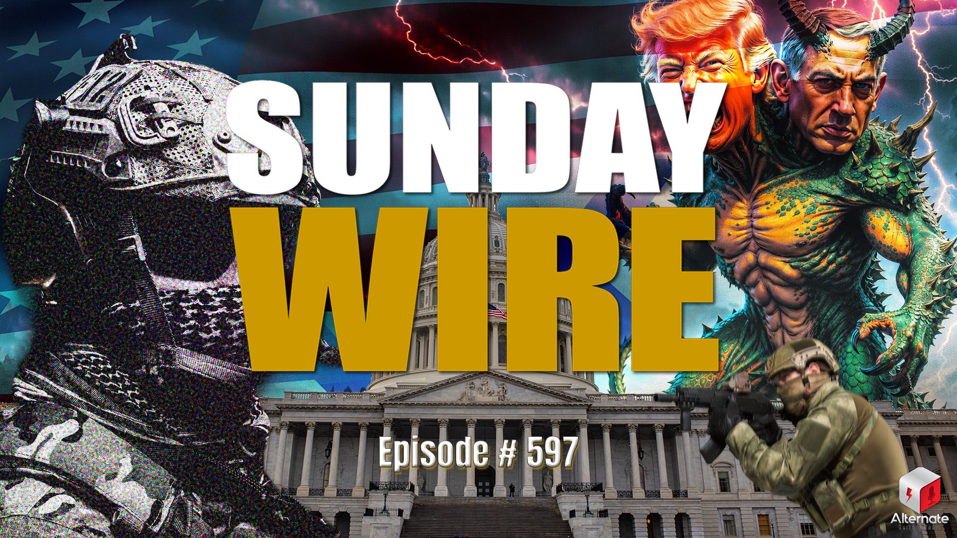 The two headed war beast with Sunday Wire logo